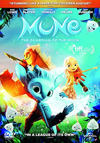 DVD cover art for Mune: Guardian of the Moon featuring three animated fantasy characters.