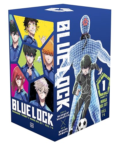 Blue Lock Season 1 Part 1 manga box set featuring character portraits and soccer imagery.