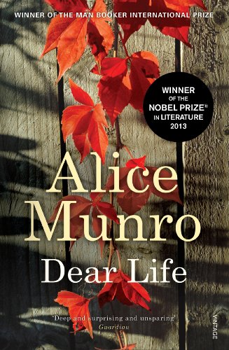 Book cover: “Dear Life” by Alice Munro with red vine imagery.