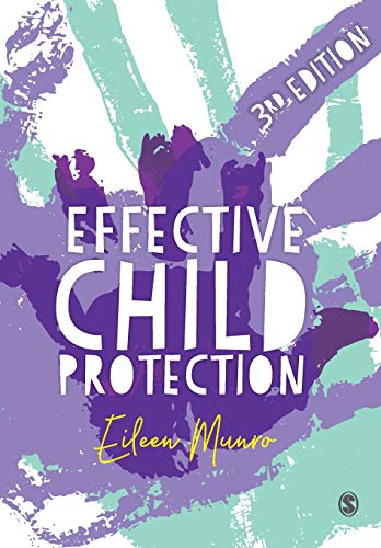 Book cover with purple and teal handprints and the title Effective Child Protection.