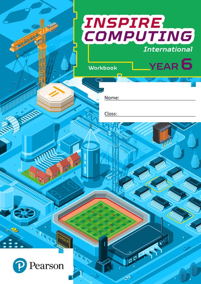 Inspire Computing International Year 6 workbook cover with a blue isometric technology-themed illustration.