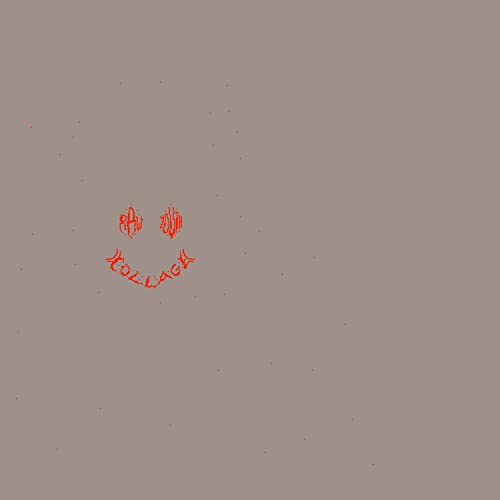 Red, distressed smiley face on a textured, taupe background.