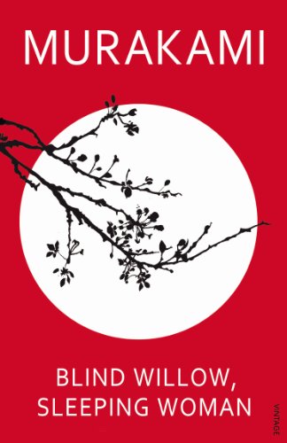 "Book cover with red background, white circle, and black tree branches."