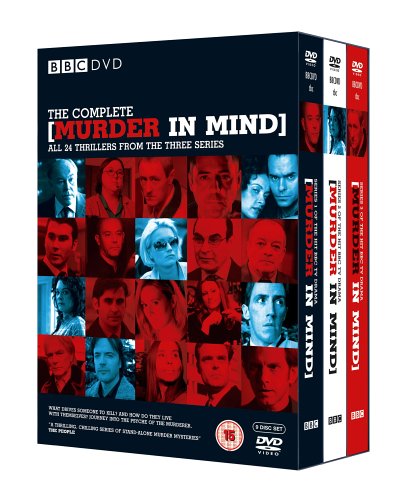Murder in Mind DVD box set featuring a grid of character portraits in red.
