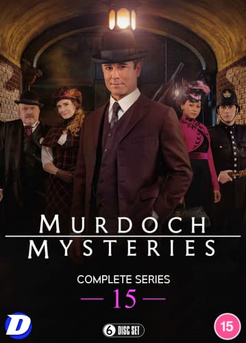 Murdoch Mysteries" Season 15 DVD cover featuring detectives in period clothing.