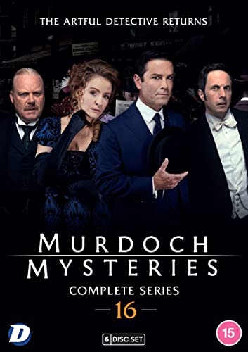 Murdoch Mysteries" Season 16 DVD cover featuring four actors in period clothing.