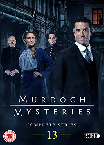 DVD cover for "Murdoch Mysteries: Series 13" featuring detectives in period clothing.