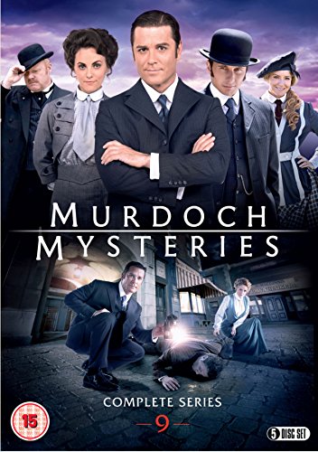 Alt text: "Murdoch Mysteries Series 9 DVD cover with main characters in period costumes."