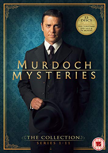 DVD cover featuring a man in a suit holding a hat, "Murdoch Mysteries" written in gold.