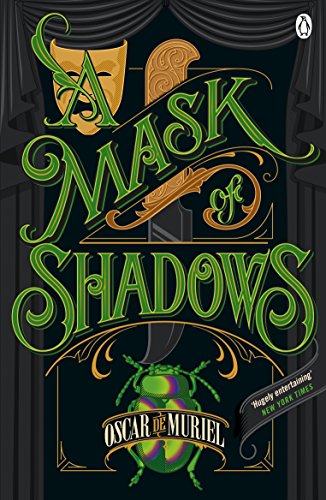 Book cover: ornate green lettering, masks, a dagger, and a beetle.
