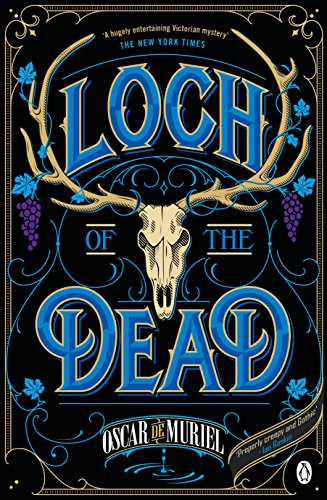 Book cover: black background, blue title, skull, and antlers illustration.