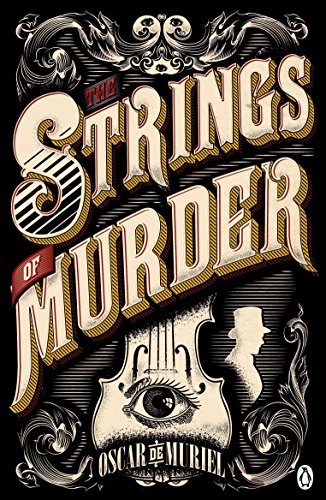 Book cover: "The Strings of Murder" with violin, eye, and ornate design.