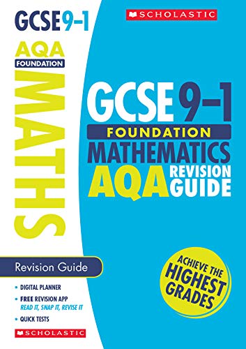 Blue and yellow GCSE Foundation Maths AQA revision guide cover.