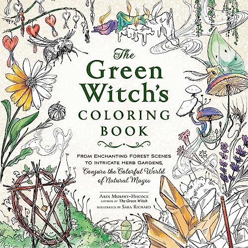 Book cover featuring line art of flowers, mushrooms, crystals, and a pentagram.