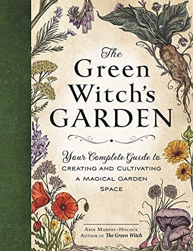 Book cover titled The Green Witch's Garden with botanical illustrations on a parchment background.