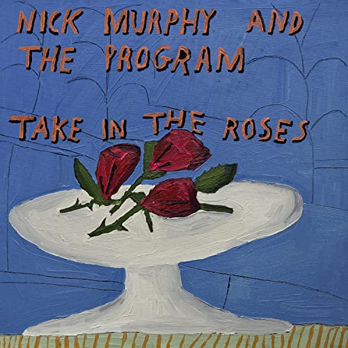 Album cover: painted roses on a white dish, blue background.