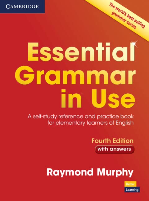 Red cover of “Essential Grammar in Use” textbook, fourth edition.