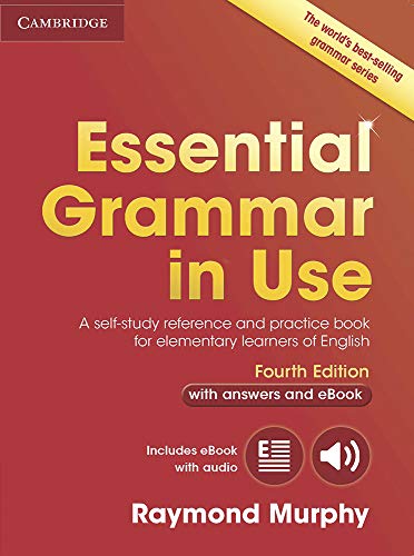 Red cover of "Essential Grammar in Use" textbook, fourth edition.
