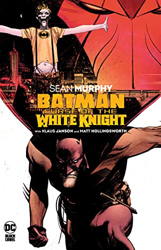 Batman crouches in the foreground while the Joker stands above him against a city.