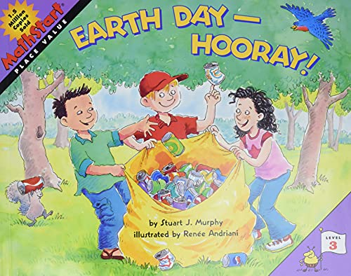 Children collecting recycling on Earth Day, illustrated book cover.