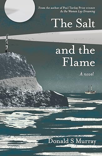 Book cover showing a lighthouse on a cliff shining a beam over the sea.