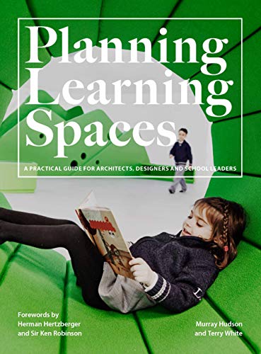 Book cover: "Planning Learning Spaces" with a girl reading on green seating.