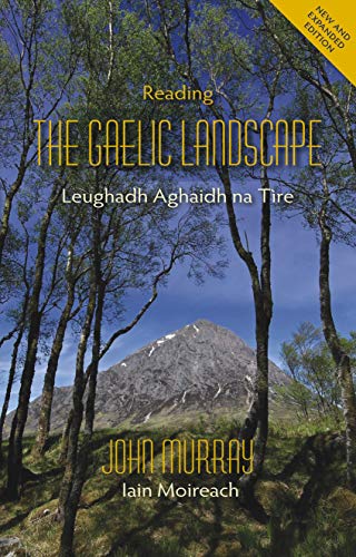 Book cover depicting a mountain landscape with trees and Gaelic text.