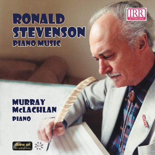 CD cover featuring portrait of composer Ronald Stevenson at a piano.