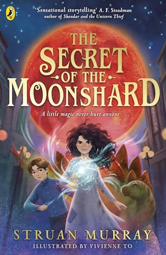 Book cover featuring a girl and boy with magic before a giant red moon.