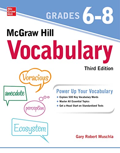 McGraw Hill Vocabulary workbook, grades 6-8, third edition, with example words.