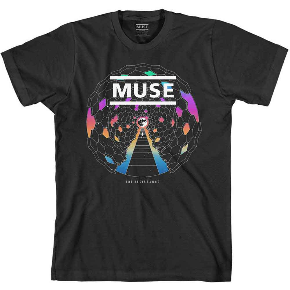 Black unisex t-shirt featuring a graphic of a moon with the word Muse.