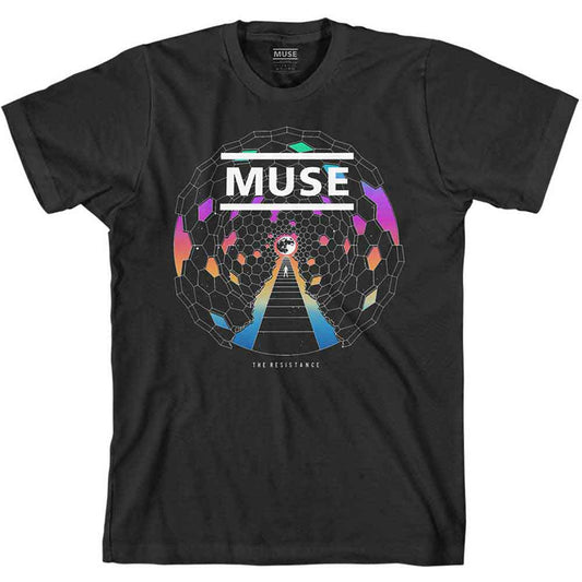 Black unisex t-shirt featuring a graphic of a moon with the word Muse.