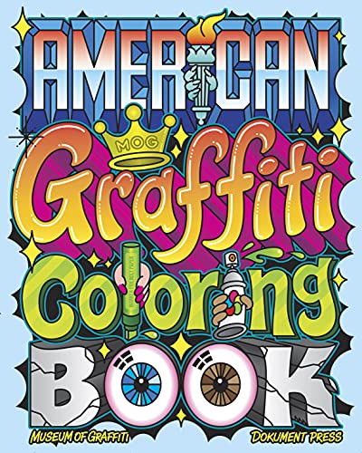 Colorful graffiti-style lettering spells "American Graffiti Coloring Book" with spray cans.