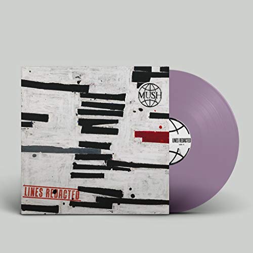 Purple vinyl record with white and black abstract cover and red text.