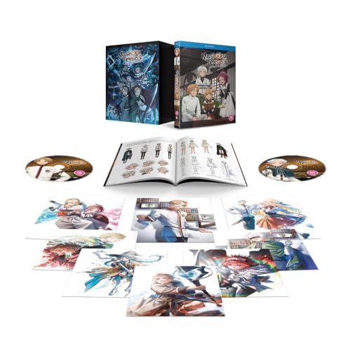 Blu-ray box set of "Mushoku Tensei" with discs, art cards, and booklet.