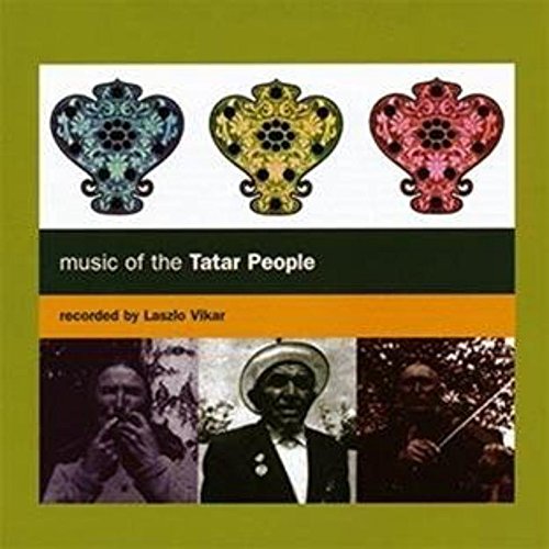 "CD cover with ornate designs and musicians, green background, 'Music of the Tatar People'."