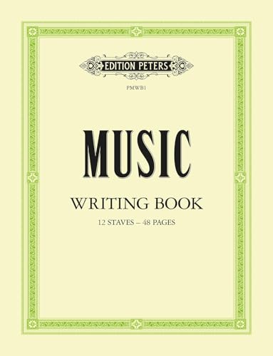 Cream-colored music writing book cover with green border, 12 staves, and Edition Peters logo.
