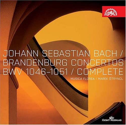 CD cover for Bach’s Brandenburg Concertos by Musica Florea, orange and brown.