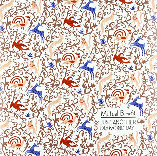 Album cover with a repeating pattern of stylized animals and vines on white background.