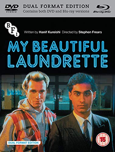 My Beautiful Laundrette" Blu-ray cover featuring two young men in front of a shop.
