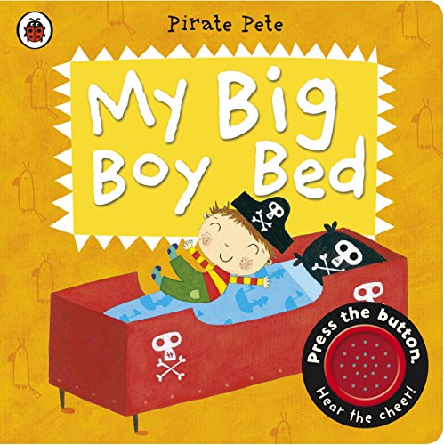 A cartoon boy in a pirate hat sleeps in a red bed on a book cover.