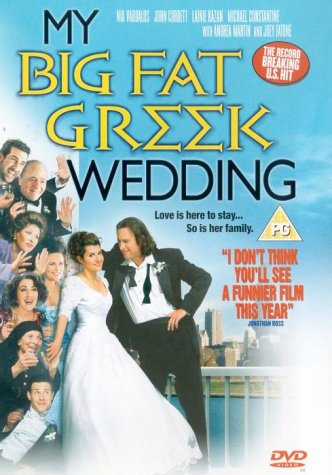 DVD cover for My Big Fat Greek Wedding featuring the bride, groom, and family.