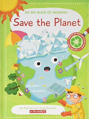 Children’s book cover with cartoon Earth, polar bear, and renewable energy.
