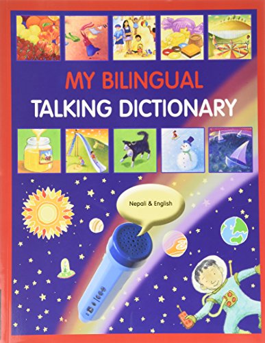 Colorful children’s bilingual dictionary with illustrations and a microphone image.