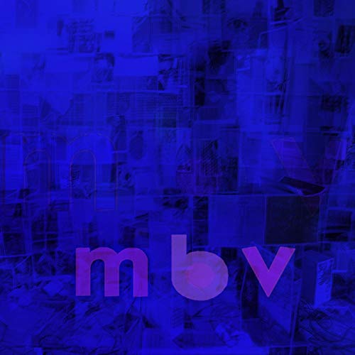 Blue album cover with a grid of faint images and the text m b v.