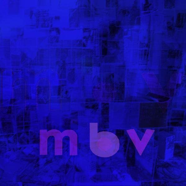 Blue abstract album cover with the letters “m b v” in purple.
