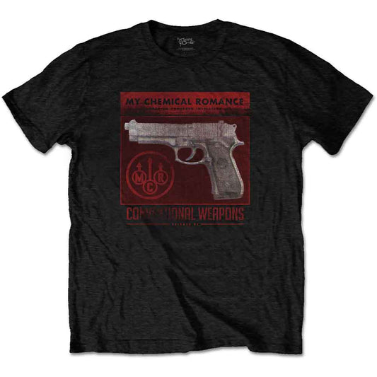 Black t-shirt with My Chemical Romance logo featuring a revolver gun graphic.