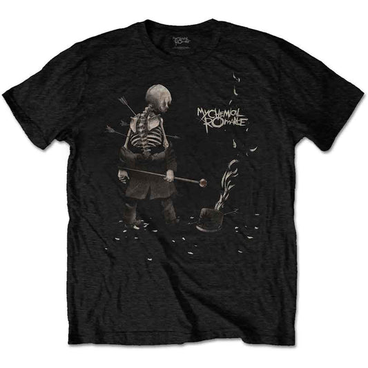 Black t-shirt featuring a skeleton figure with arrows and My Chemical Romance logo.