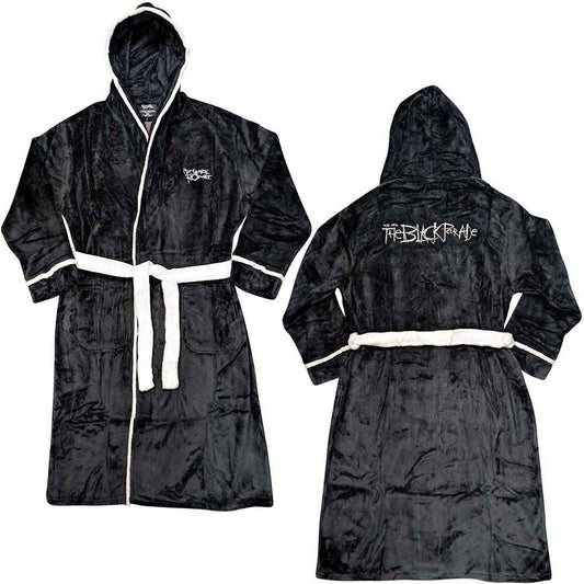 Black plush bathrobe with white trim, featuring "My Chemical Romance" logo.
