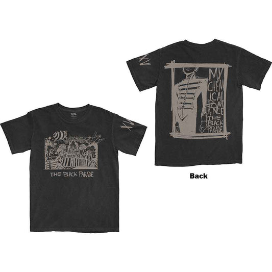 Black unisex t-shirt with large back print of My Chemical Romance's XV album art.